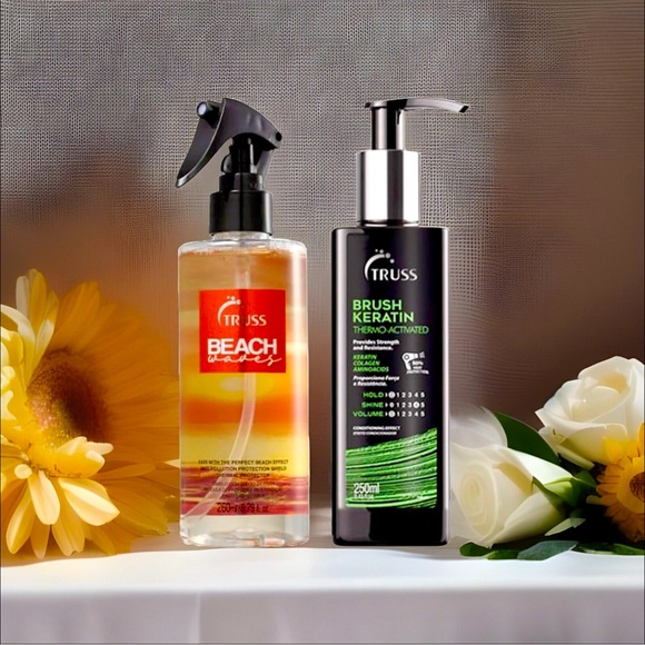 BUNDLE TRUSS Beach Waves Hair Styling Spray + Brush Keratin Leave-In Treatment - Picture 1 of 16
